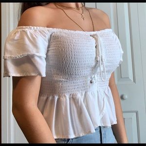 Off the shoulder ruffled corset crop top